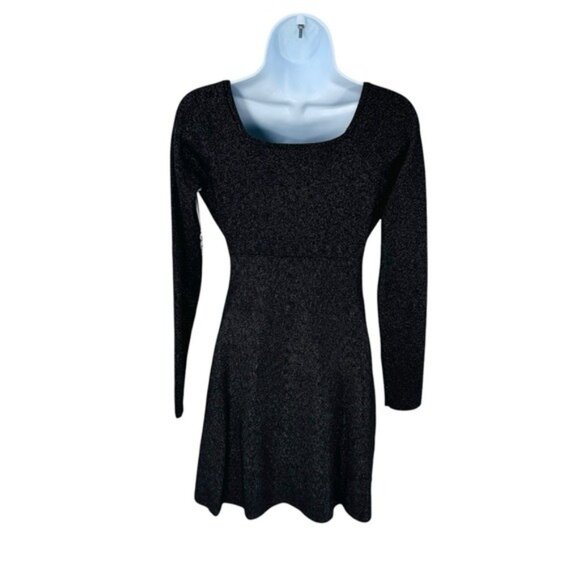 Hyacinth House NEW Black Metallic Long Sleeve Selena Knit Mini Dress Size XXS - Picture 3 of 10